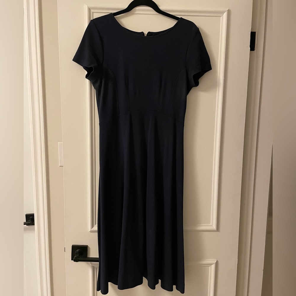 Jaeger London navy blue fit and flare midi dress